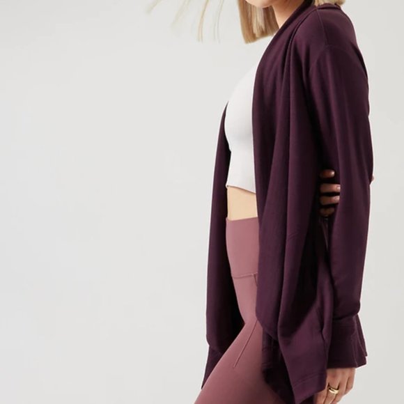 ATHLETA SPICED CABERNET POCKETS NIRVANA PRANAYAMA RESTORE WRAP CARDIGAN - Picture 3 of 6